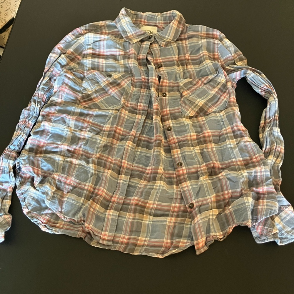 Mudd Women’s Plaid Button Down Shirt - Blue and Pink